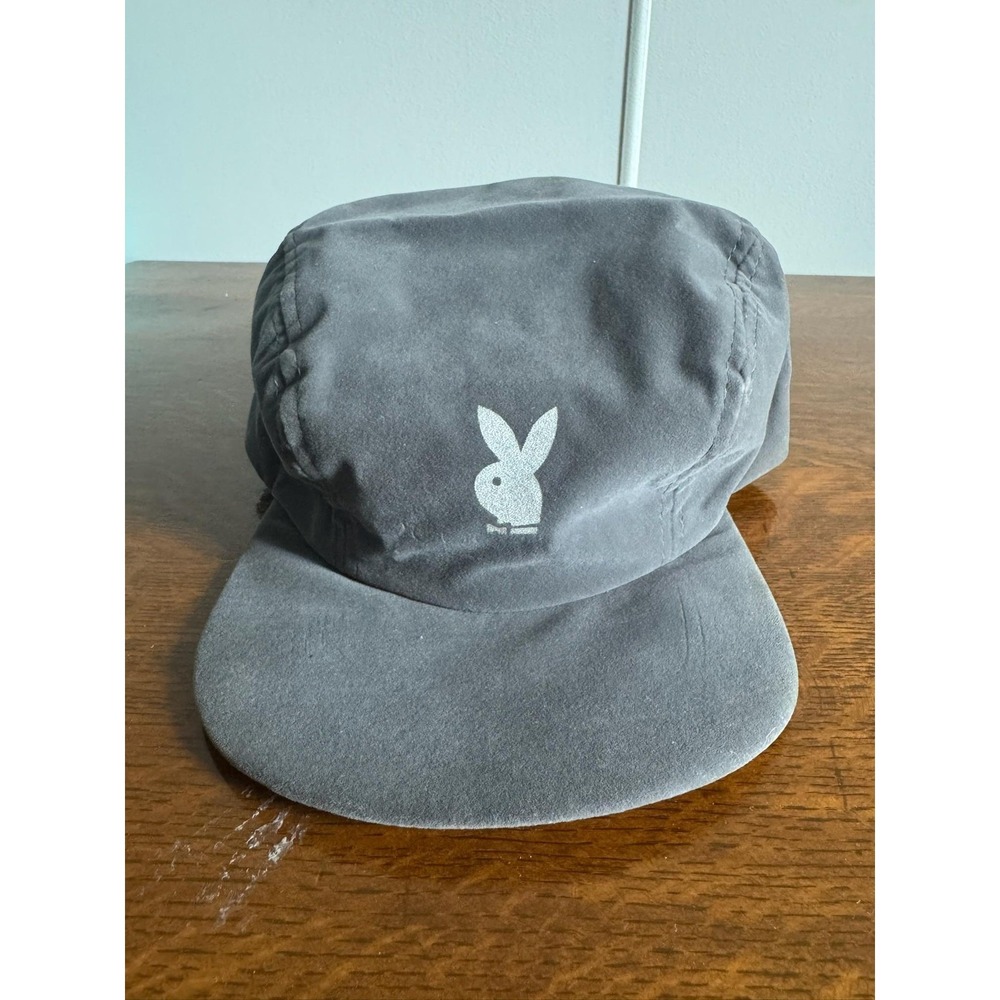 VTG Playboy‎ Hat Cap Army Velvet Cadet Large Gray Bunny Logo Made USA Mens